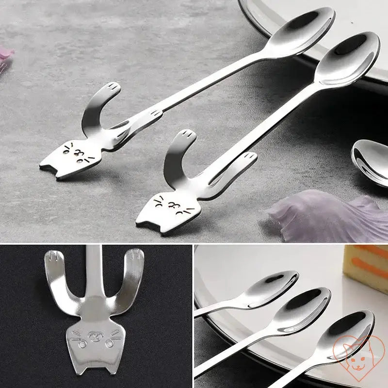 Mini Cat Coffee Spoons in stainless steel, perfect for desserts and snacks, showcasing playful cat design.