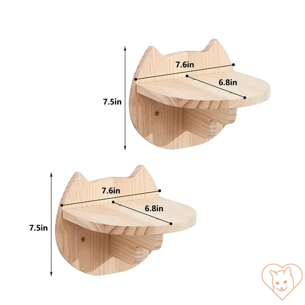 Dimensions of Moon Cat Shelf Wall Hammock for indoor cats, showcasing two wall-mounted shelves with cat head design.