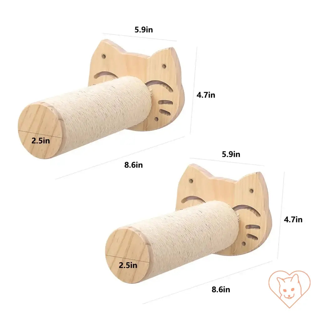 Wooden cat scratcher and perches with playful cat face, ideal for indoor climbing and scratching for cats.