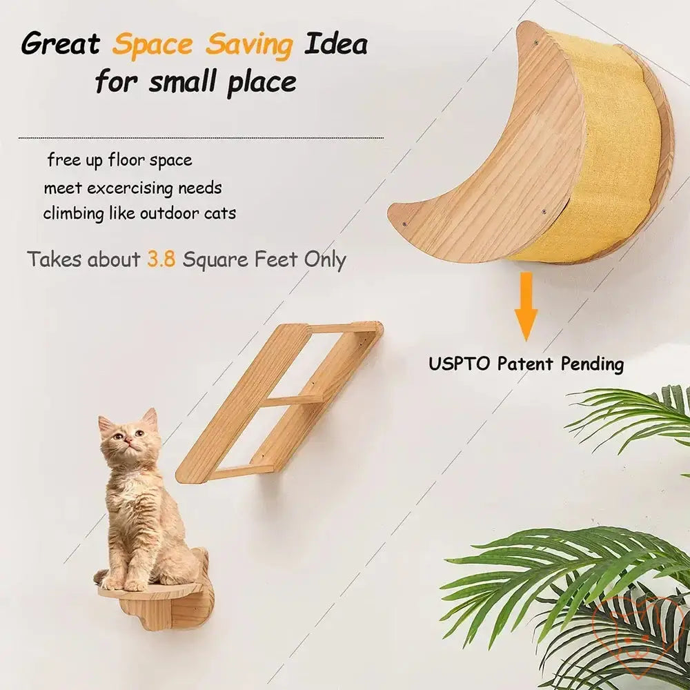 Space-saving Moon Cat Shelf Wall Hammock for indoor cats, promoting climbing and lounging on minimal floor space.