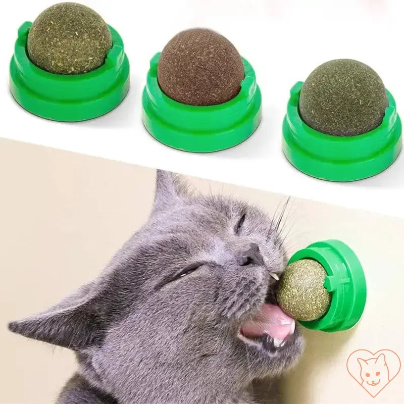 Natural Catnip Stick-On Ball Toy for cats; interactive play with healthy cat grass; stick-on design for fun grooming.