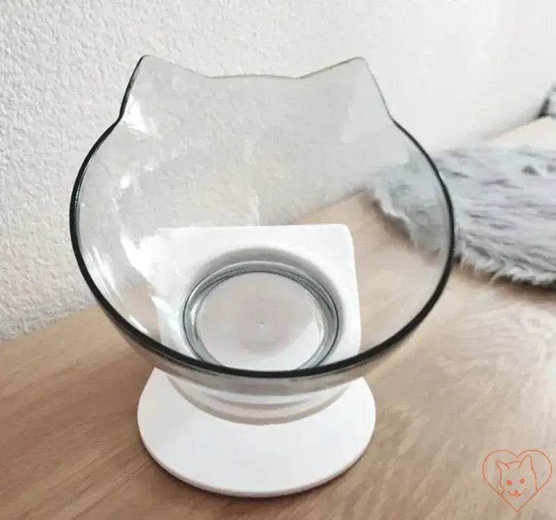 Stylish cat-shaped glass bowl with a sturdy white base, ideal for pet feeding.