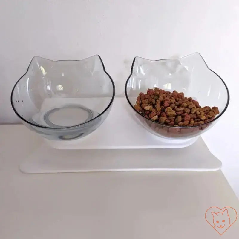 Non-slip double cat bowl with stand, featuring a 15° tilt design for comfortable feeding and hydration.