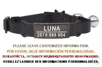 Personalized cat collar with bell featuring custom engraving for added safety and style.