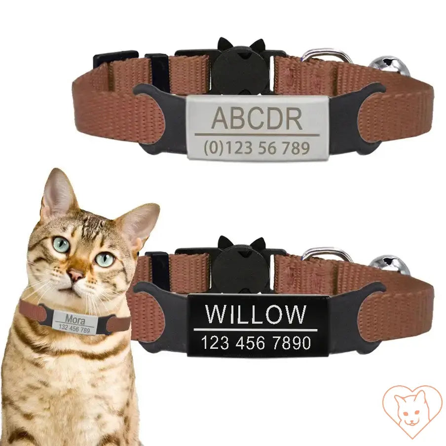 Personalized cat collars with bells featuring custom engravings for safety and style.