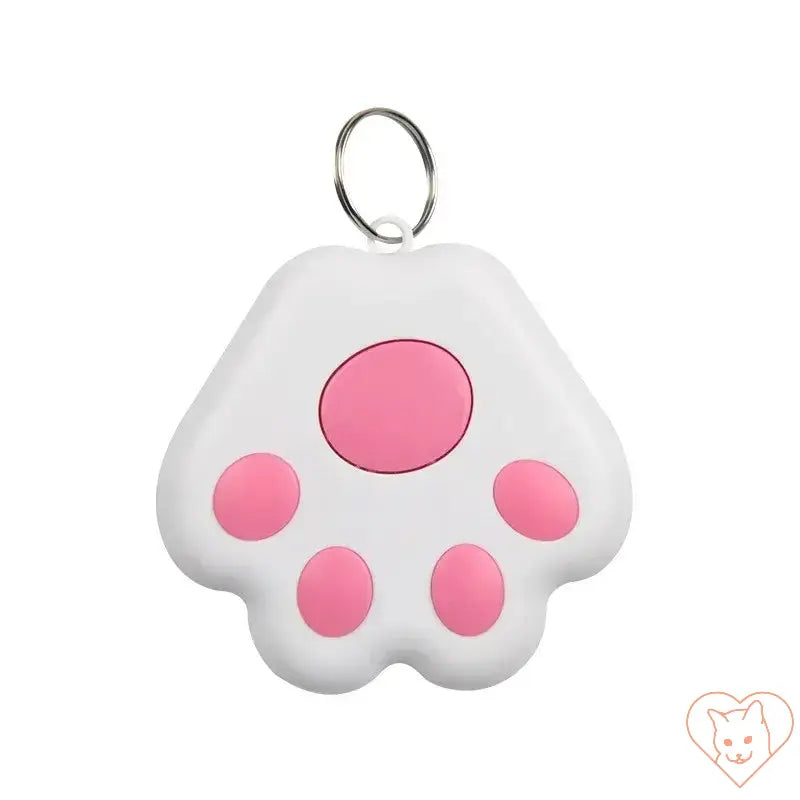 Pet Tracking Locator device in paw shape, designed for cats, featuring a pink and white color scheme.