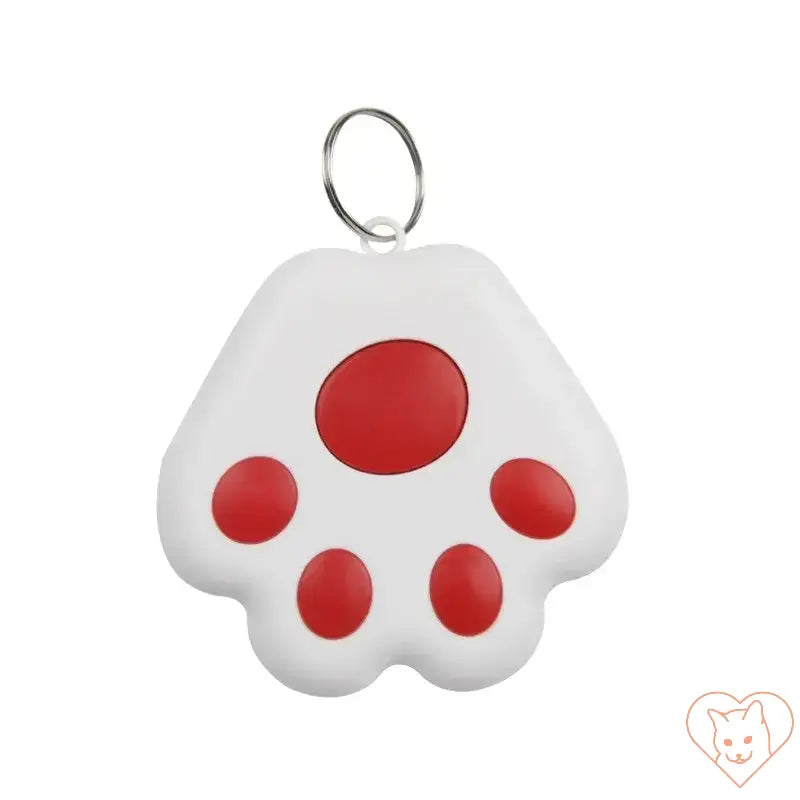 Pet Tracking Locator device in paw shape with red accents for tracking cats and pets.