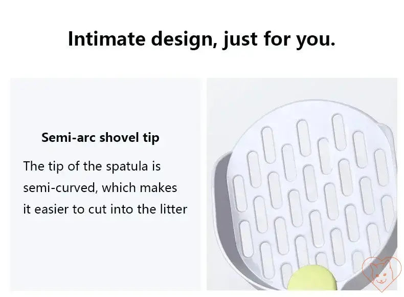 Plastic cat litter scoop featuring a semi-arc shovel tip for effortless litter cleaning.