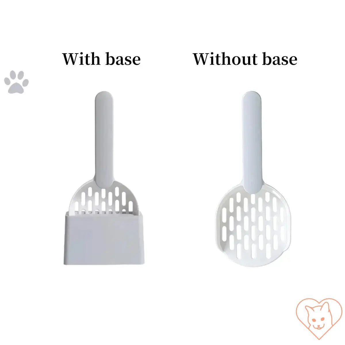 Plastic cat litter scoop with and without base, high-quality, lightweight design for efficient litter cleaning.