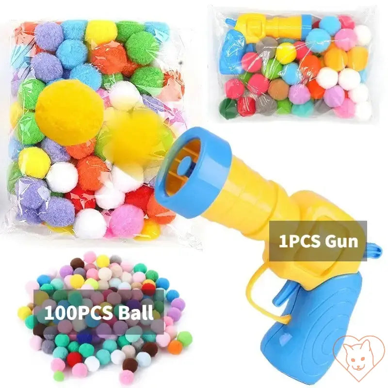 Plush Ball Shooting Gun Cat Toy with assorted colorful plush balls for interactive play and engagement.