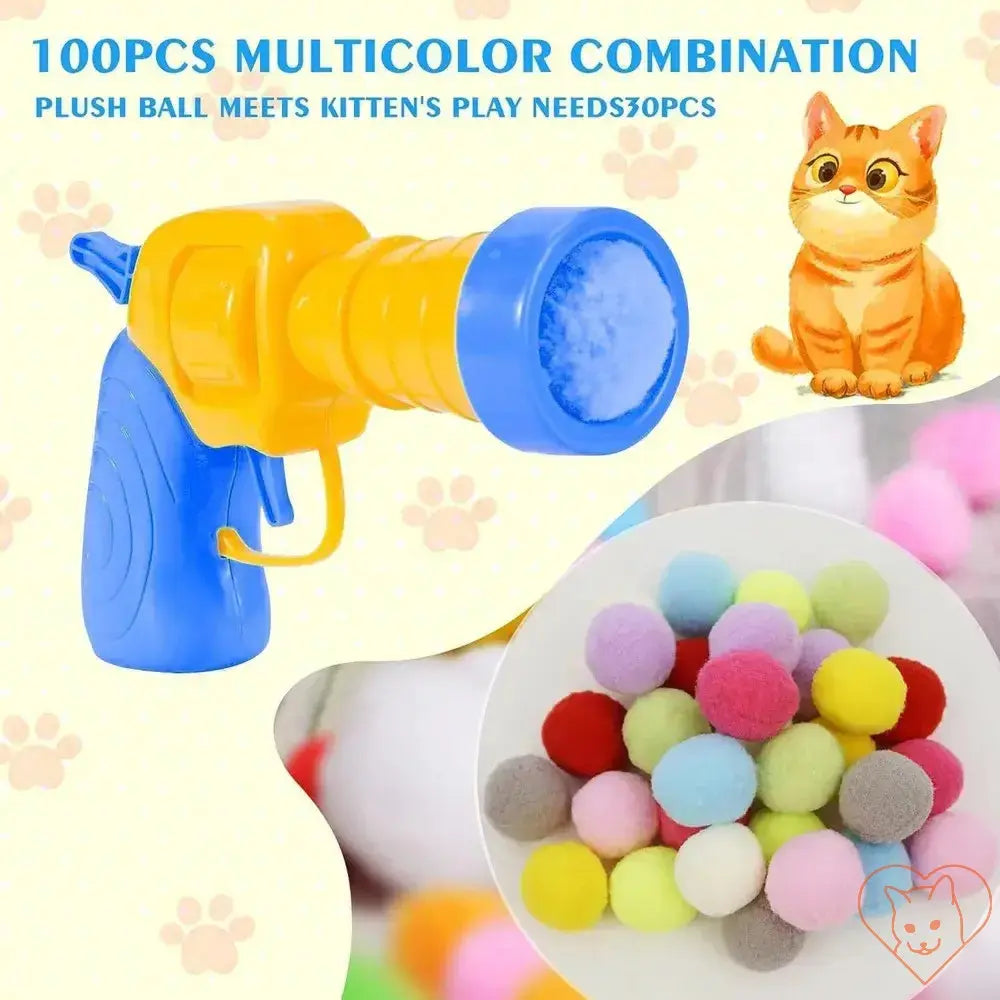 Plush Ball Shooting Gun toy with multicolor balls, perfect for interactive playtime with cats.