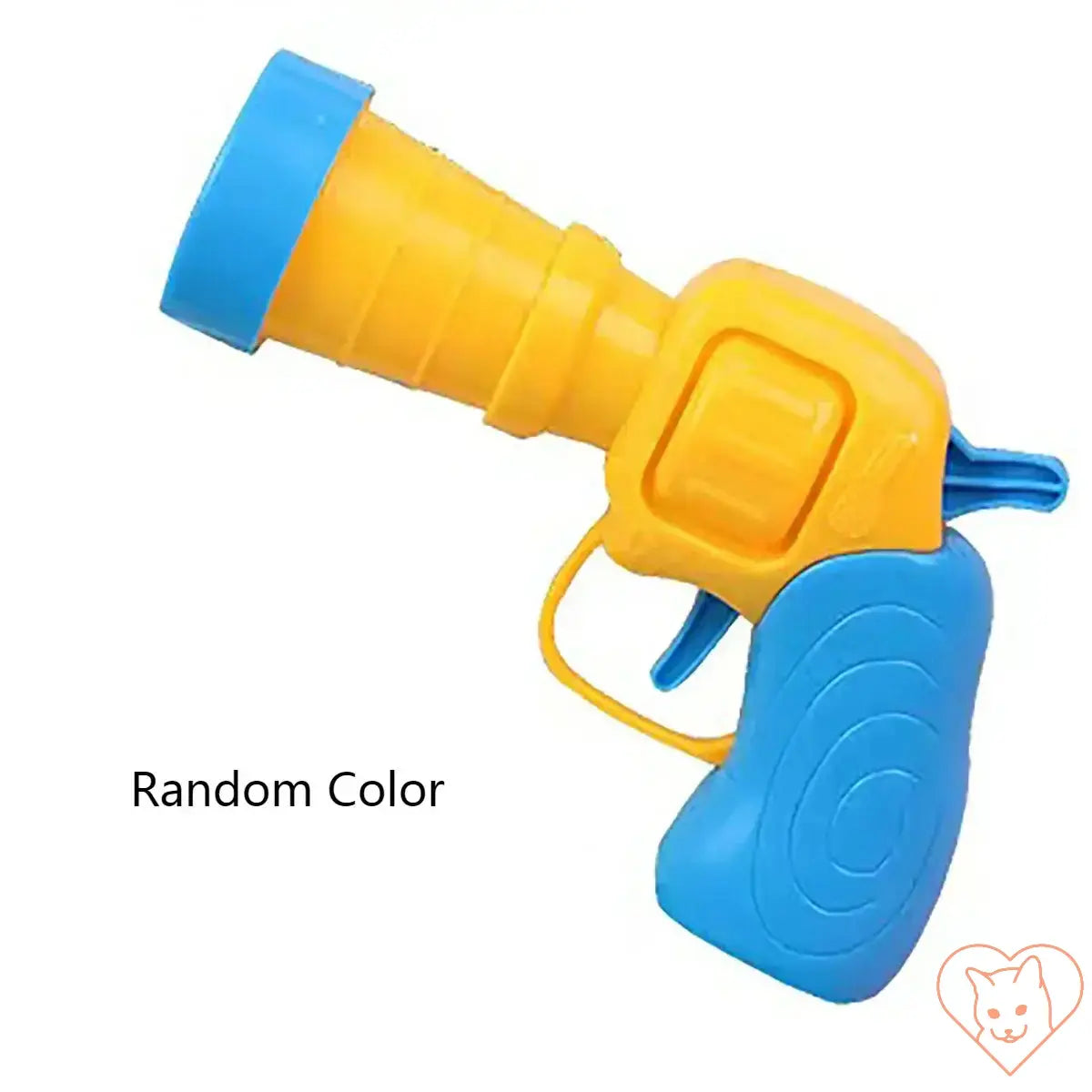 Plush Ball Shooting Gun cat toy in blue and yellow, designed for interactive play and engaging cat's hunting instincts.