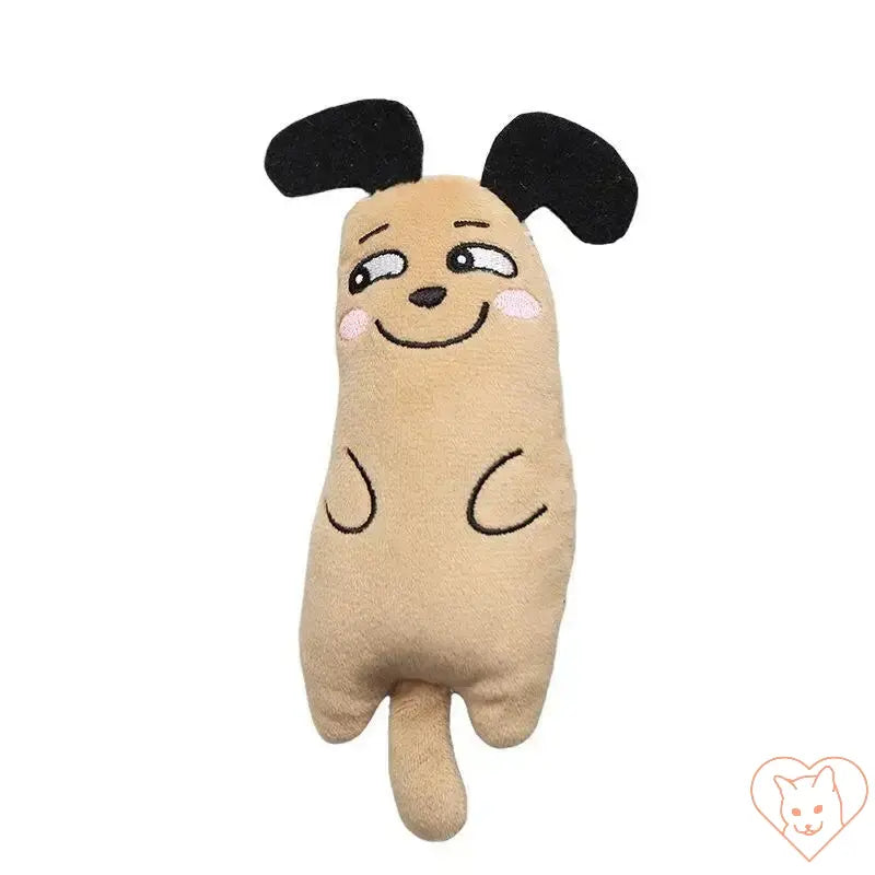 Plush dog toy with a happy expression and floppy ears, perfect for interactive play and cuddling.