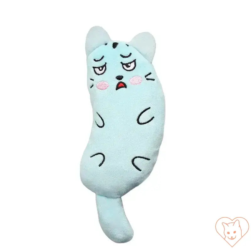 Plush blue cat chew toy with a cute design, perfect for interactive play and soft for cats to enjoy.