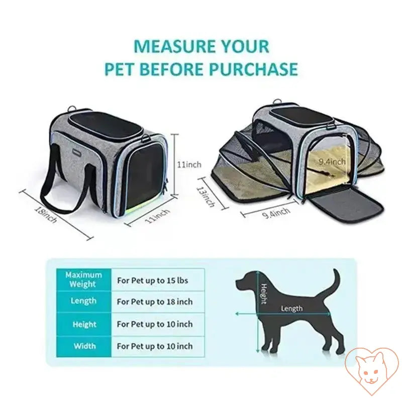 Measurement guide for Portable Cat Backpack dimensions and weight limits for safe pet travel.