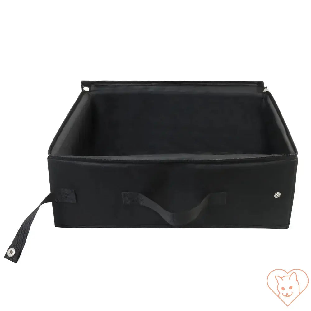 Portable foldable cat litter box in black, made with durable waterproof materials, perfect for travel and home use.