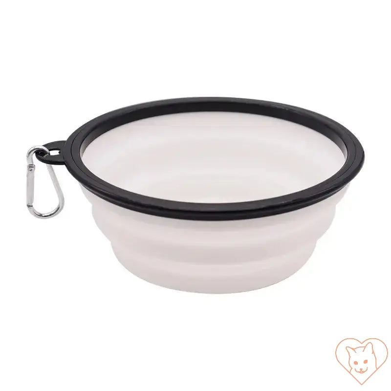 Portable folding silicone pet bowl with carabiner for easy travel and feeding, ideal for small pets.