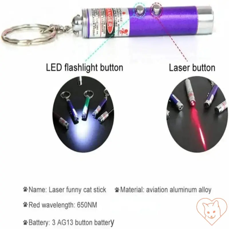 Red laser light pointer and LED flashlight for interactive cat play, made of aluminum alloy.