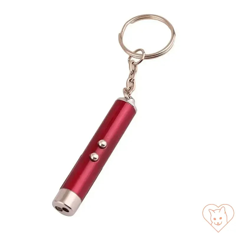 Red laser light pointer keychain for interactive cat play and exercise, made from durable aluminum alloy.