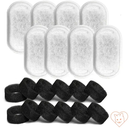 Replacement filters for cat water fountain, 8-pack, includes 8 carbon and sponge foam filters for clean water.