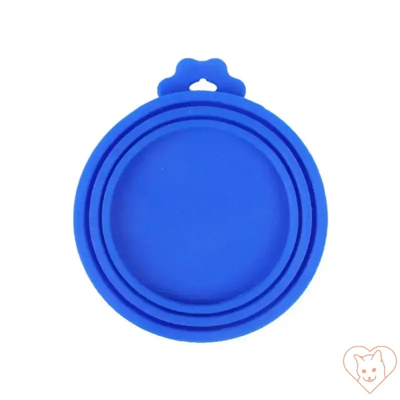 Blue silicone pet food can cover for sealing and keeping food fresh.