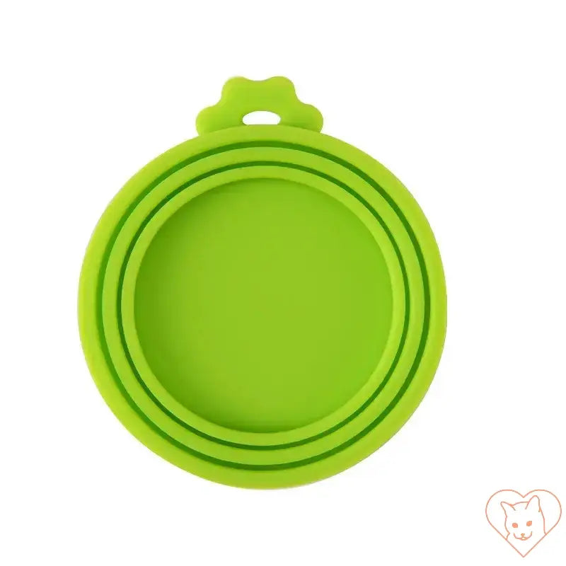 Reusable green silicone pet food can cover set designed to keep food fresh and sealed.