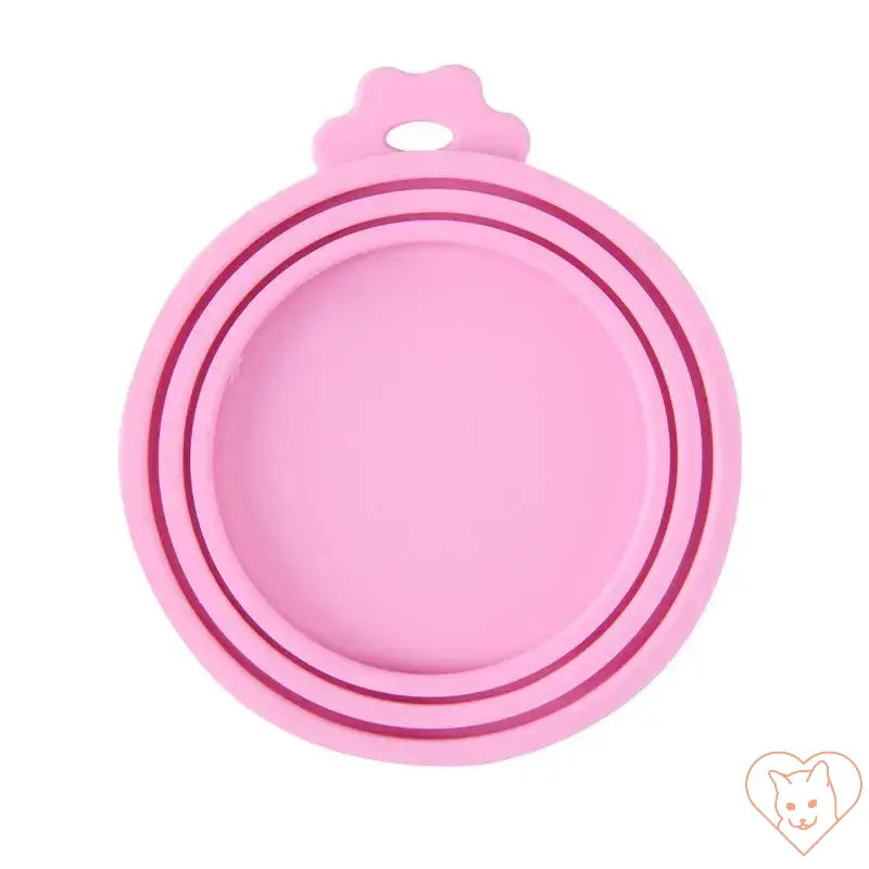 Pink silicone reusable pet food can cover set with three nested lids for sealing cans and keeping food fresh.