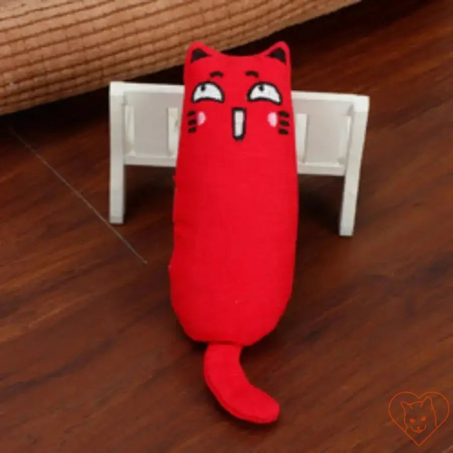 Red catnip plush toy shaped like a cat, perfect for entertaining and engaging cats with rustling sound.