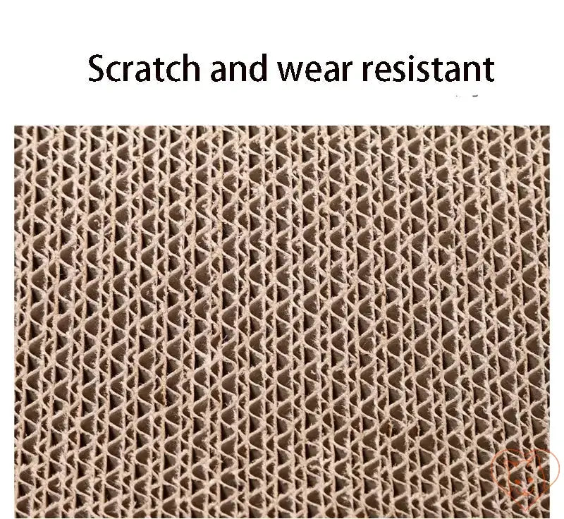 Close-up view of scratch and wear-resistant corrugated cardboard used in a cat scratcher.