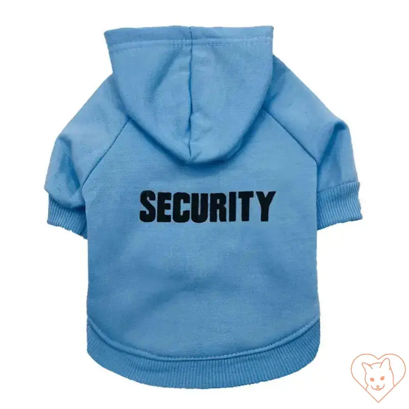 Blue Security Cat Hoodie featuring a stylish design for cats and small dogs, perfect for warmth and fashion.