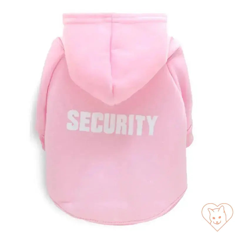 Pink Security Cat Hoodie for pets, featuring a cozy design and lightweight fabric for warmth and style.