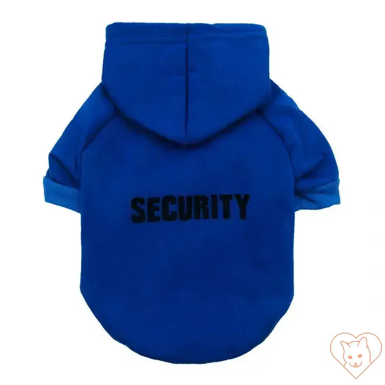 Blue Security Cat Hoodie for pets, featuring a cozy design and breathable fabric, perfect for style and warmth.