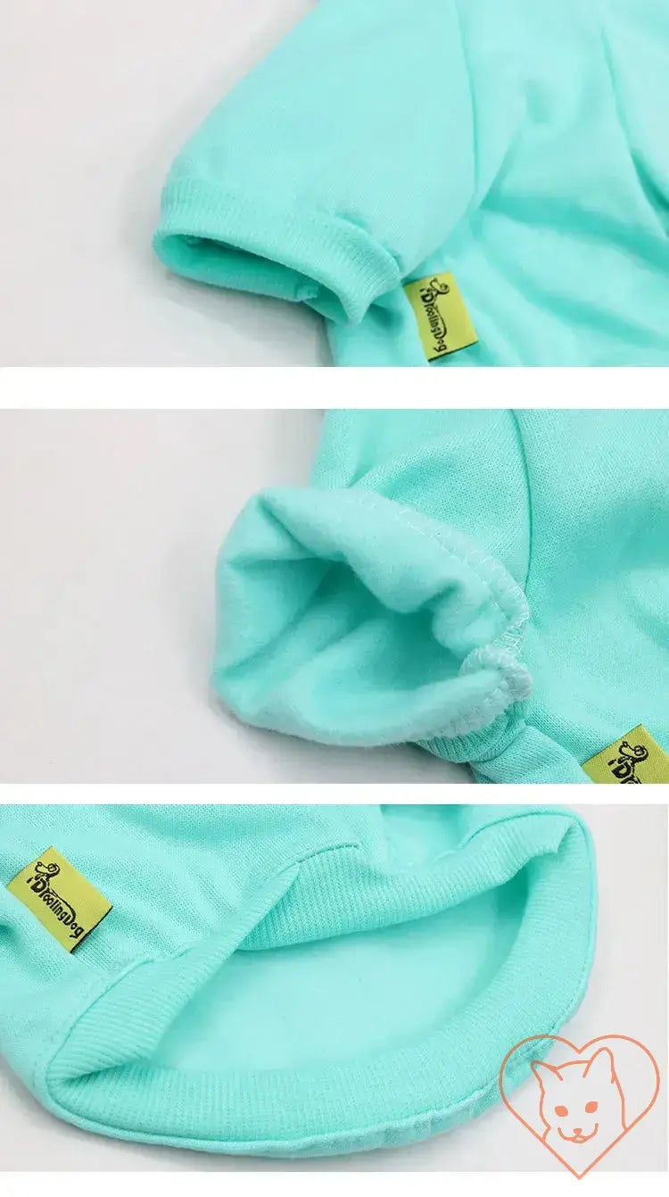 Close-up of a mint green cat hoodie showcasing its soft fabric and cozy design for pets.