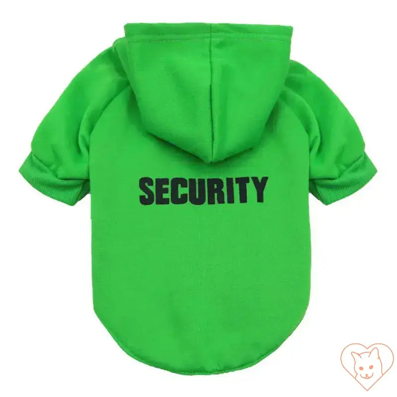 Green Security Cat Hoodie for cozy pets, stylish and comfortable outfit for cats and small dogs.