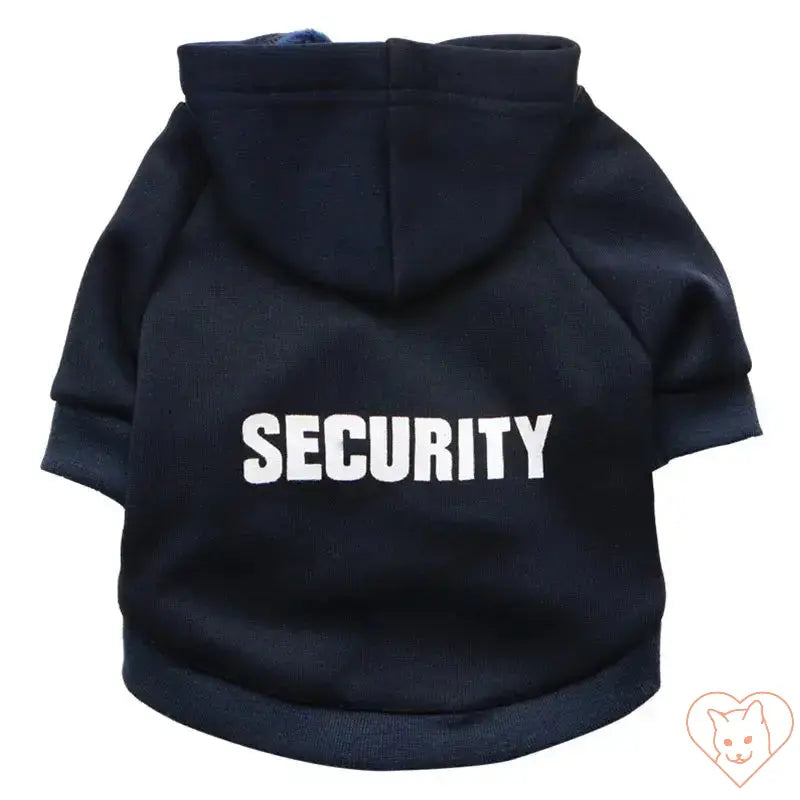 Black Security Cat Hoodie featuring bold 'SECURITY' text, perfect for cozy and stylish pet outfits.