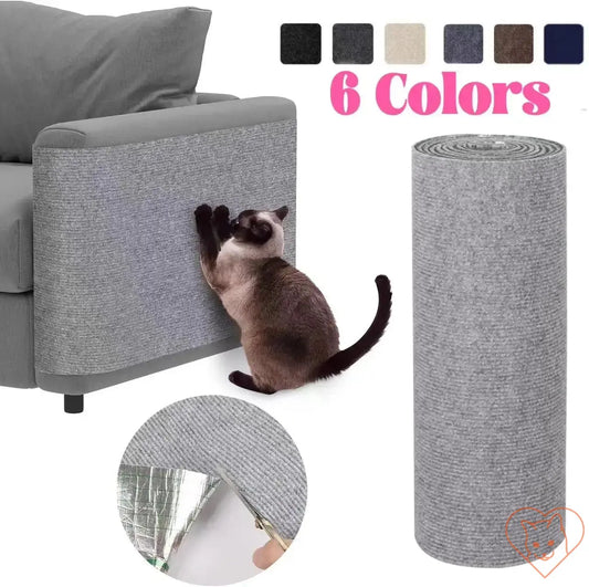 Self-adhesive cat scratching mat protecting sofa, featuring a cat scratching, available in 6 colors.