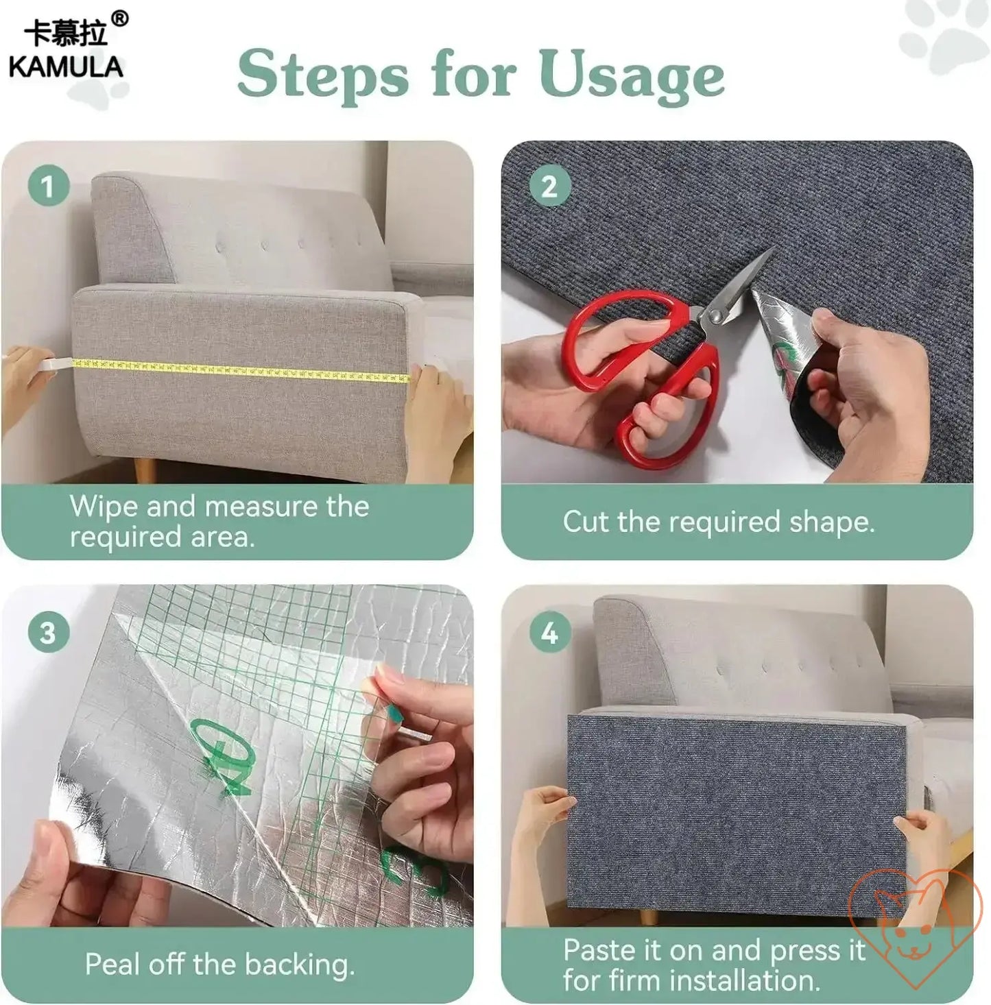 Step-by-step guide for using the Self-Adhesive Cat Scratching Mat for easy installation and application.