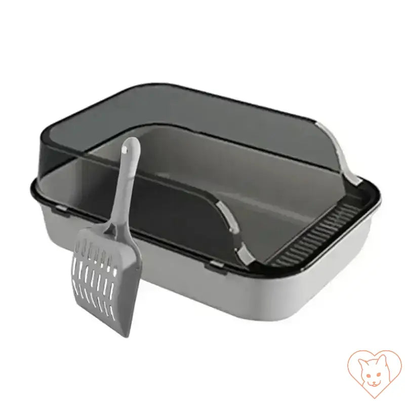 Semi-enclosed cat litter box with scoop, compact design for easy cleaning and minimal mess for kittens.