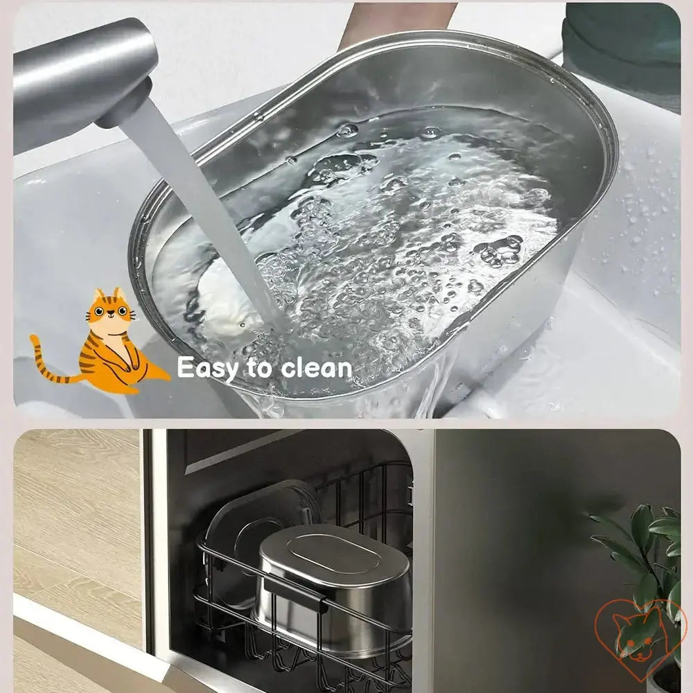 Cleaning the stainless steel cat water fountain, easy to clean and maintain for fresh hydration.