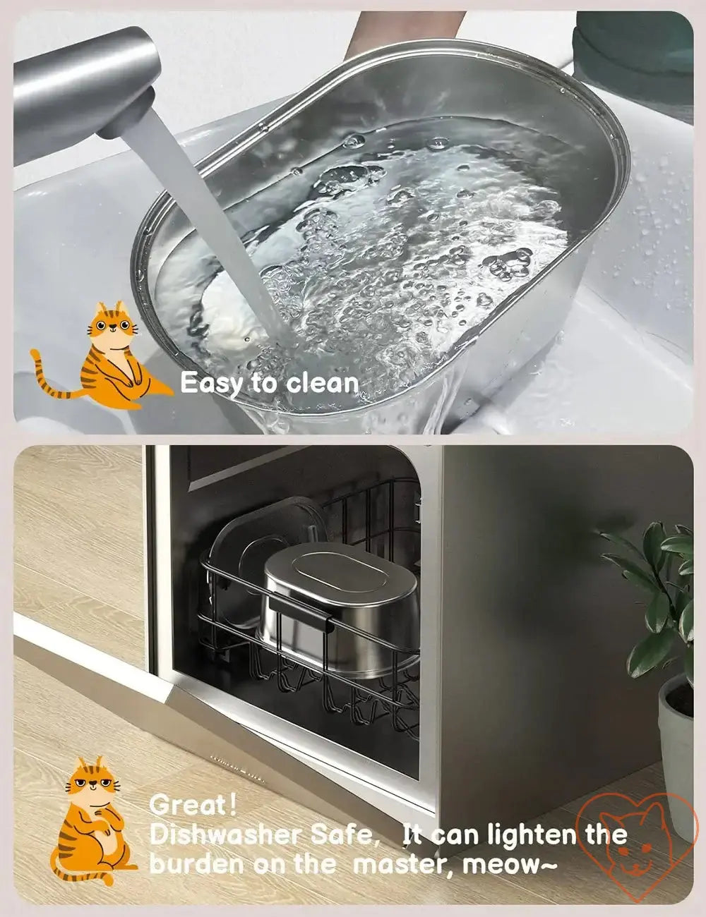 Smart 3.2L stainless steel cat water fountain being cleaned, showcasing its easy-clean and dishwasher-safe features.