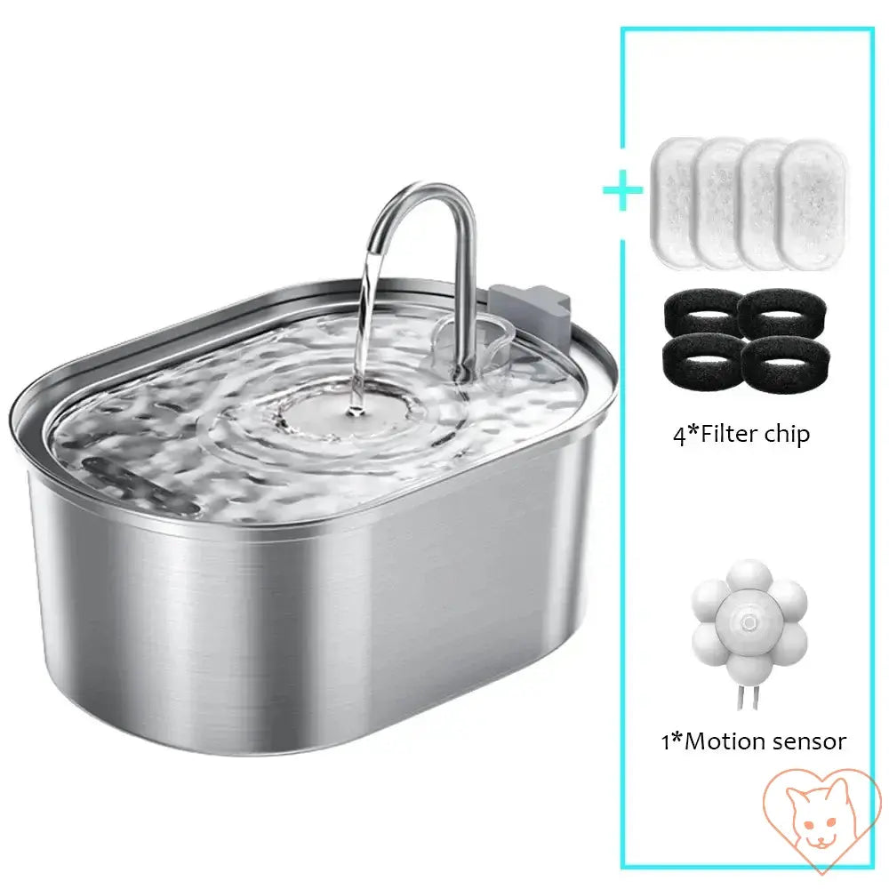 Smart 3.2L stainless steel cat water fountain with motion sensor and filter kit.