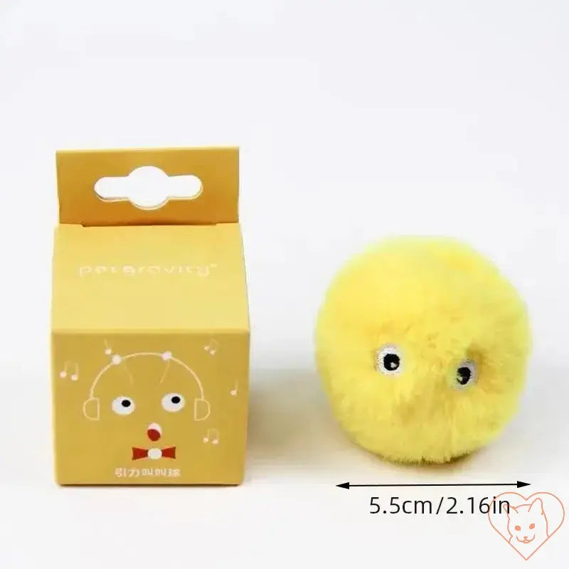 Smart Electric Catnip Ball in cheerful yellow with box, designed to engage cats with sound and play.