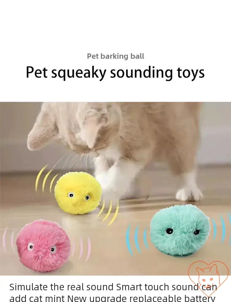 Colorful plush pet squeaky balls designed to engage and entertain cats with realistic sounds.