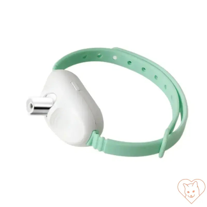 Smart laser cat-teasing collar in mint green, featuring rechargeable design and automatic infrared laser.