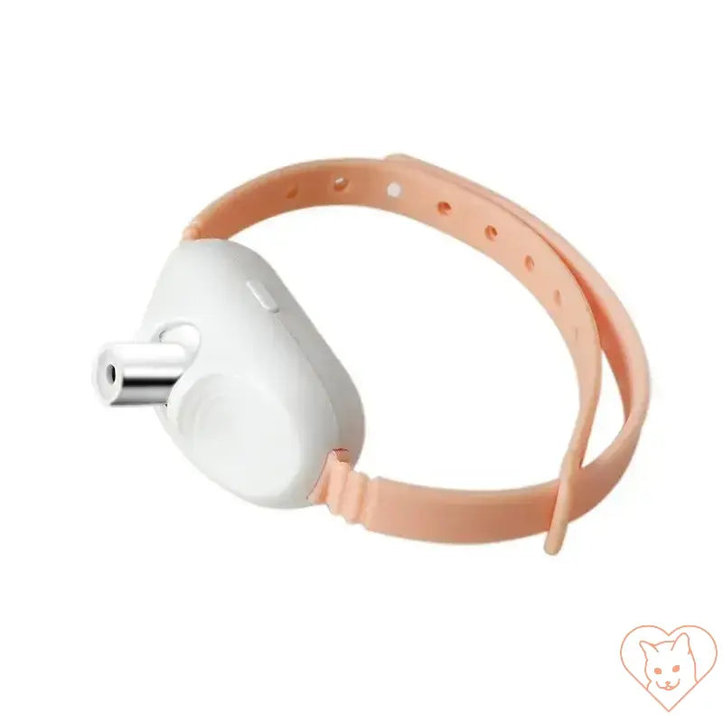 White and peach adjustable interactive toy collar with integrated laser for pet entertainment