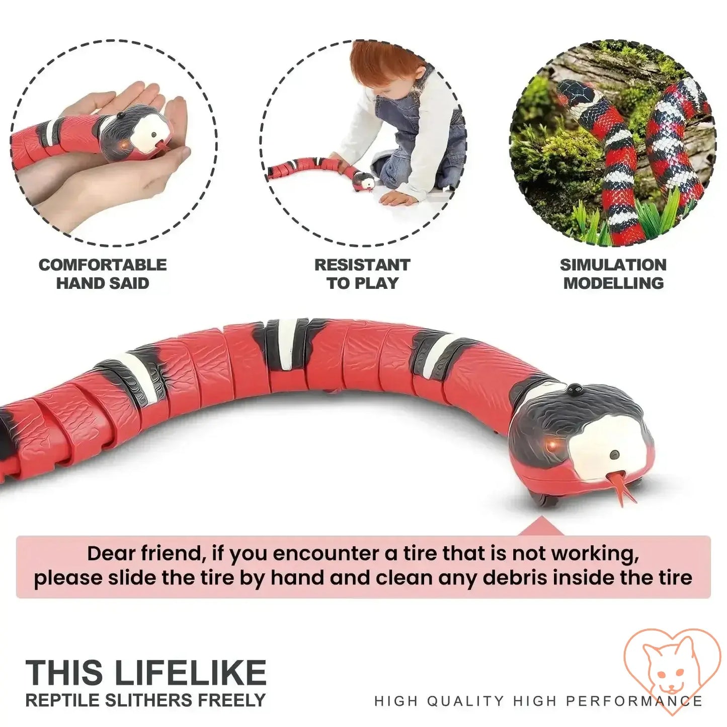 Smart Sensing Snake Cat Toy features comfortable grip, durable design, and realistic slithering motion for cat entertainment.