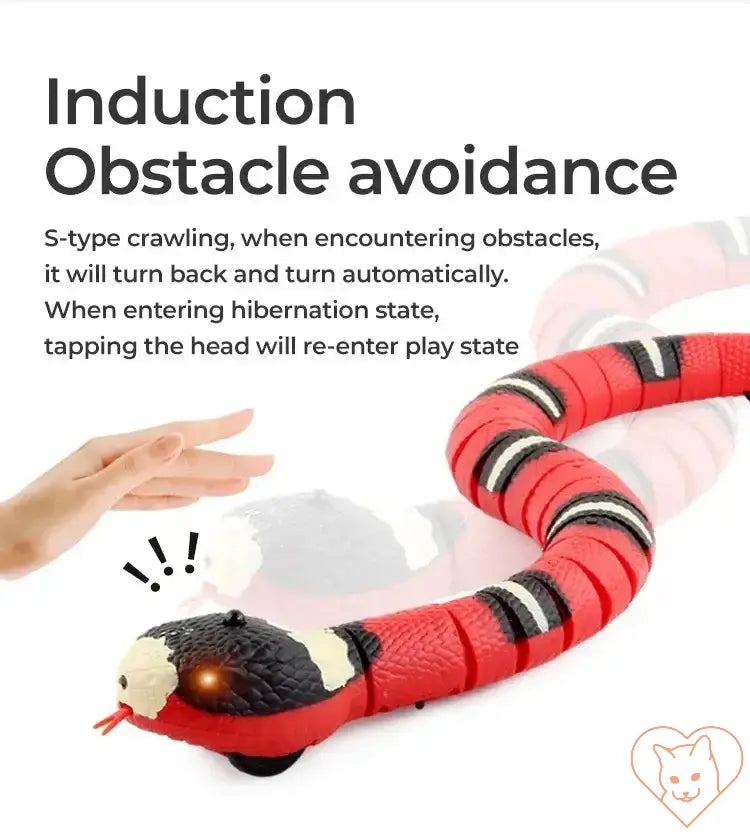 Interactive Smart Sensing Snake Cat Toy showing obstacle avoidance feature during play.