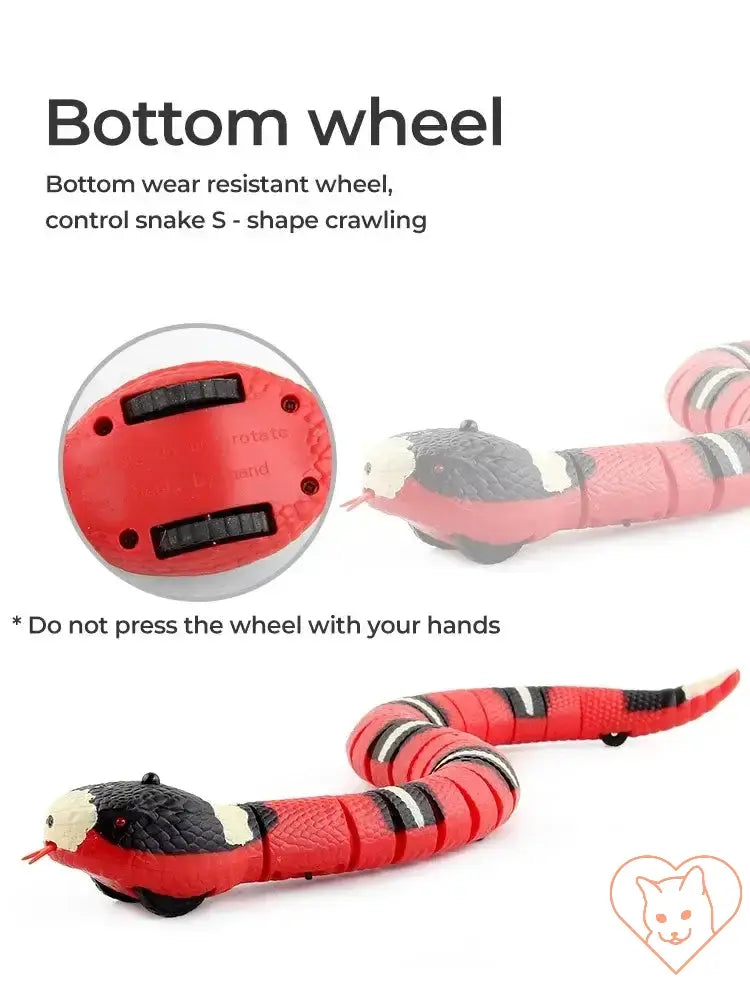 Smart Sensing Snake Cat Toy showing the bottom wheel for controlling S-shape crawling.