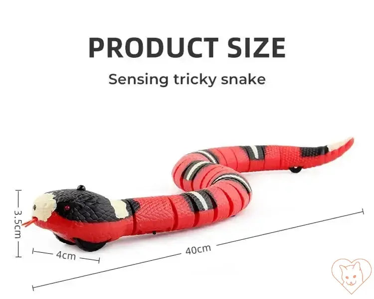 Smart Sensing Snake Cat Toy product size image showcasing its dimensions and realistic design for feline fun.