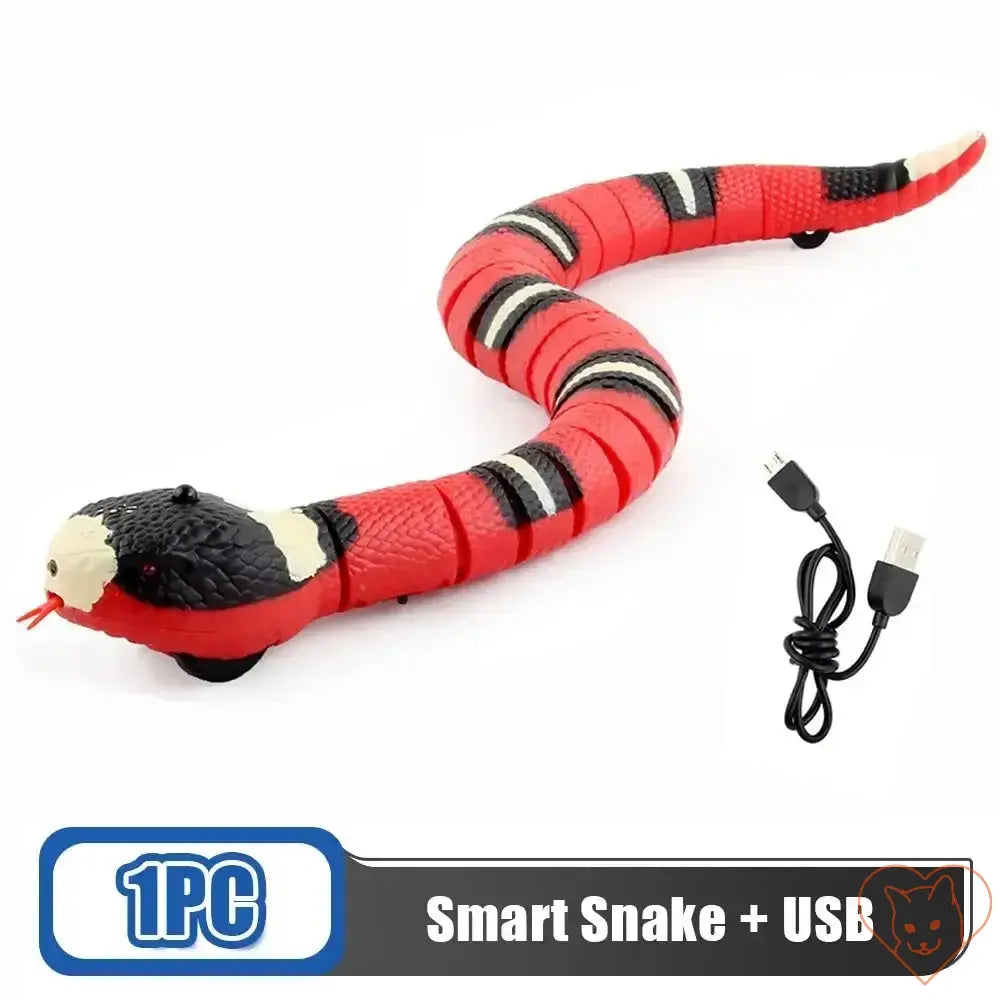 Smart Sensing Snake Cat Toy with USB cable for charging, designed to engage and entertain cats.